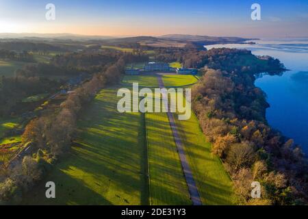 Vue aérienne Hopetoun House, South Queensferry, Écosse. Banque D'Images