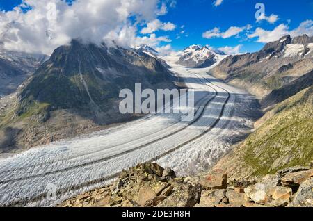 Glacier d'Aletsch depuis Eggishorn. Glaciers les plus grands et les plus longs de l'euopra, valais suisse. Vue panoramique sur la jungfrau. Vue fantastique Banque D'Images