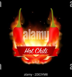 Un piment rouge épicé chaud couvert de flammes. Poivre extra épicé. Illustration vectorielle. Illustration de Vecteur
