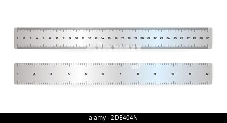 Échelle de mesure de règle métallique réaliste. Marquage vectoriel pour règles de 15 pouces 30 centimètres, outil de mesure de métal cm instrument de mesure. Illustration vectorielle. Illustration de Vecteur