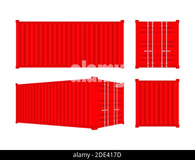 Conteneur de fret d'expédition rouge de vingt et quarante pieds. Pour la logistique et le transport. Illustration de vecteur. Illustration de Vecteur