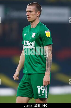 Watford, Royaume-Uni. 28 novembre 2020. WATFORD, ANGLETERRE - NOVEMBRE 28:Emil Riis Jakobsen de Preston North End pendant le championnat entre Watford et Preston North End au stade Vicarage Road, Watford, Royaume-Uni le 28 novembre 2020 Credit: Action Foto Sport/Alay Live News Banque D'Images