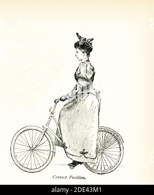 La légende 1897 de cette illustration est la suivante : la roue d'aujourd'hui – Femme sur vélo – position correcte Banque D'Images