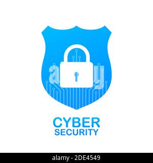 Logo de cyber-sécurité avec protection et coche. Concept de bouclier de sécurité. Sécurité Internet. Illustration. Illustration de Vecteur