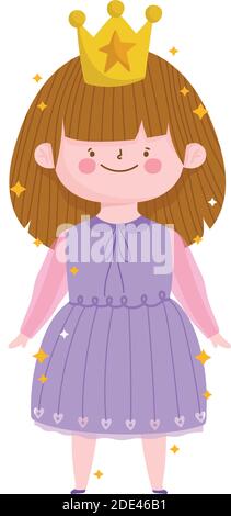 petite princesse mignonne avec couronne en robe mauve sur le dessin animé illustration vectorielle sur fond blanc Illustration de Vecteur