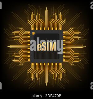 Concept de symbole d'icône de carte SIM intégrée de Gade. Nouvelle technologie de communication cellulaire mobile à puce. Illustration du stock vectoriel. Illustration de Vecteur