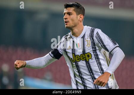 Alvaro Morata, l'attaquant espagnol de Juventus, célèbre après avoir marquant un but lors du match de football Serie A Benevento vs Juventus FC. Benevento Juven Banque D'Images