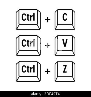 Touches Ctrl C, Ctrl V et Ctrl Z du clavier de l'ordinateur. Interface de bureau. Icône Web. Illustration du stock vectoriel. Illustration de Vecteur