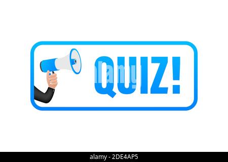 Label mégaphone avec quiz. Bannière mégaphone. Conception Web. Illustration du stock vectoriel. Illustration de Vecteur