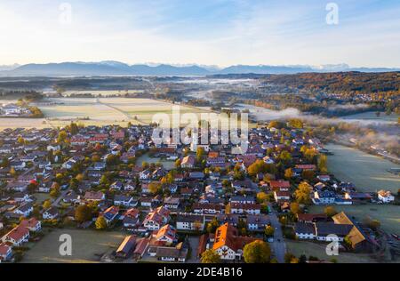 Place Gelting, près de Geretsried, Toelzer Land, vue aérienne, haute-Bavière, Bavière, Allemagne Banque D'Images