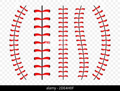 Points de balle de baseball, couture en dentelle rouge isolée sur fond. Illustration de Vecteur