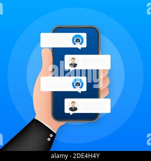 Concept robot chat bot sur l'écran du smartphone. Modèle de chat, message. IA - intelligence artificielle. Illustration du stock vectoriel. Illustration de Vecteur