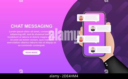 Messages de discussion. Bulle de la parole. Icône téléphone. Vecteur de médias sociaux. Icône E-mail. Modèle d'application de discussion. Illustration du stock vectoriel. Illustration de Vecteur