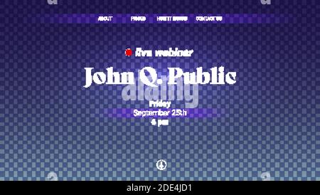 Annonces de webinar en direct. Modèle vectoriel de la page d'arrivée sur un arrière-plan en quadrillé. Promotion de webinaires en direct sur les réseaux sociaux Illustration de Vecteur