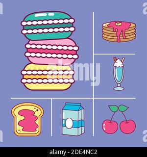 icône en forme de macarons et de bonbons sur fond blanc, style de ligne et de remplissage, illustration vectorielle Illustration de Vecteur