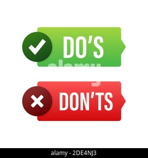 Bouton Do s et Don ts. Jeu d'éléments de logotype ronds simples et plats avec symbole de pouce vers le haut. Illustration vectorielle. Illustration de Vecteur