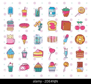 icône sweet candies sur fond blanc, style de ligne et de remplissage, illustration vectorielle Illustration de Vecteur