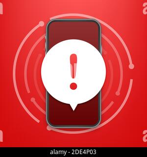Notification mobile de message d'alerte. Alertes d'erreur de danger, problèmes de virus de smartphone ou messages indésirables non sécurisés. Vecteur Illustration de Vecteur