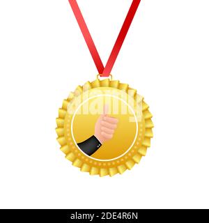 Médaille d'or avec étoile et d'un ruban rouge. Prix gagnant. Meilleur choix d'un insigne. Vector illustration Illustration de Vecteur