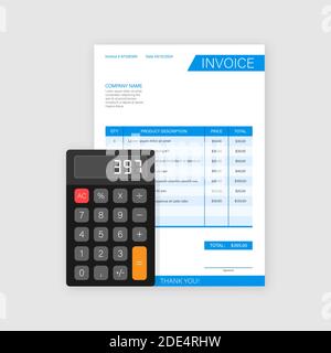 Carte de visite avec facture. Concept de service client. Paiement en ligne. Paiement taxe. Modèle de facture. Illustration du stock vectoriel. Illustration de Vecteur