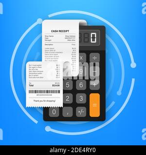 Reçus de factures papier de paiement réalistes pour les transactions en espèces ou par carte de crédit. Illustration du stock vectoriel. Illustration de Vecteur