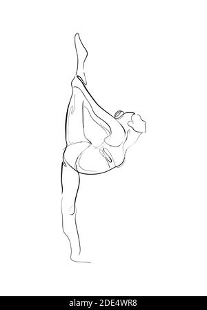 Illustration d'art en ligne dessinée à la main de Yoganandasana pose ou personnage femme debout dans une pose dédiée à Yogi Yogananda. Banque D'Images