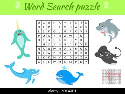 Jeu modèle mot recherche puzzle d'animaux pour enfants avec des images. Fiche d'activité pour enfants version imprimable. Jeu éducatif pour étudier l'anglais Illustration de Vecteur