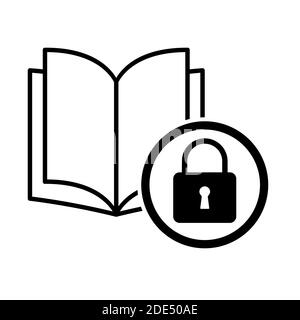 Icône de livre, verrouiller le manuel d'éducation ouvert, bibliothèque vecteur illustration symbole. Conception d'apprentissage arrière-plan blanc isolé . Illustration de Vecteur