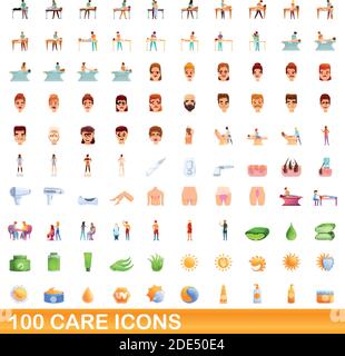 ensemble de 100 icônes d'entretien. Illustration de 100 icônes de soin ensemble de vecteur isolé sur fond blanc Illustration de Vecteur