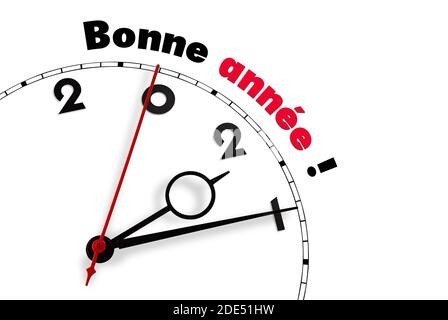 Horloge blanche avec des mots bonne année en version française 2021 Banque D'Images