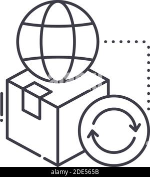 Icône de livraison globale, illustration isolée linéaire, vecteur de ligne mince, signe de conception Web, symbole de concept de contour avec contour modifiable sur fond blanc Illustration de Vecteur