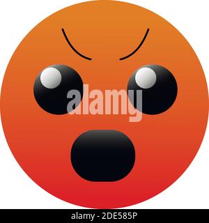 Vecteur Emoji rouge fâché triste visage avec les yeux et la bouche sur fond blanc. Drôle de dessin animé icône Emoji. Illustration pour chat ou message Illustration de Vecteur