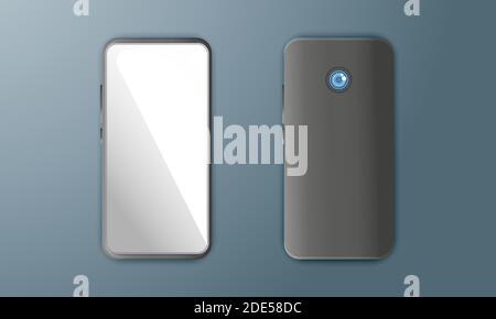 Modèle de maquette de smartphone réaliste avec vues du panneau avant et du panneau arrière. Avec écran tactile et illustration vectorielle de concept de caméra Illustration de Vecteur