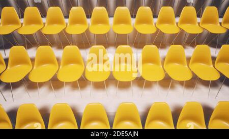 Les chaises de stade orange vides mettent en quarantaine le rendu 3d Banque D'Images