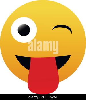 Émoticône vectoriel face emoji avec langue sortie isolée sur fond blanc. Illustration de Vecteur