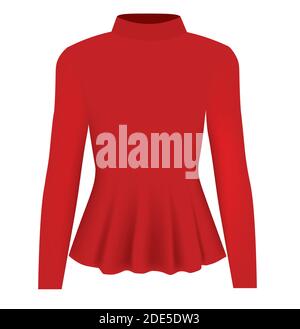 Blouse rouge pour femmes à col long. Vector Illustration de Vecteur