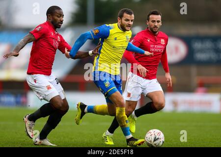 Jamey Osborne de Solihull Moors lors du deuxième tour de la coupe FA au stade Mazuma, à Morecambe. Banque D'Images