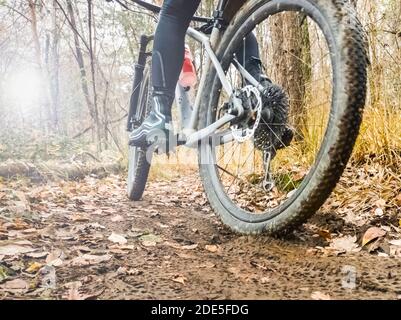 Pistes de boue sur un sentier de VTT Banque D'Images