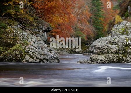 La rivière Findhorn, à Randolph Leap, près de Logie, Moray, Écosse. En automne Banque D'Images