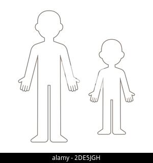 Modèle de corps vierge de dessin animé simple. Contour de la figure adulte et enfant. Illustration de clip art vectoriel isolée. Illustration de Vecteur