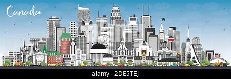 Canada City Skyline avec bâtiments gris et ciel bleu. Illustration vectorielle. Concept avec architecture historique. Canada Cityscape avec des points de repère. Ottawa Illustration de Vecteur