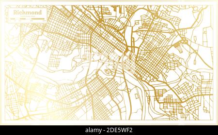 Carte de la ville de Richmond USA en style rétro en couleur dorée. Carte de contour. Illustration vectorielle. Illustration de Vecteur