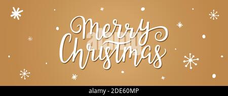 Lettres de Noël dessinées à la main avec des flocons de neige blancs. Bannière traditionnelle or de Noël. Offre de vœux unique pour les fêtes pour les cartes, l'affiche et la circulaire. CHRI Illustration de Vecteur