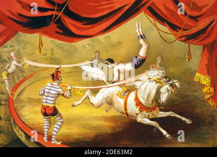 Circus affiche montrant acrobat performing on horse ca. 1875 Banque D'Images