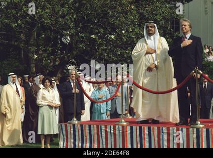 Jimmy carter et le prince Fahd bin Abd al-Aziz Al-Saud, prince héritier d'Arabie saoudite, lors d'une cérémonie de bienvenue à la Maison Blanche. CA. 05/24/1977 Banque D'Images