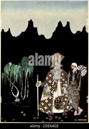 Quand il avait marché un jour ou ainsi, un homme étrange l'a rencontré. « vous avez envie de vous éloigner ? » Demandé à l'homme ---Kay Nielsen illustration. Banque D'Images