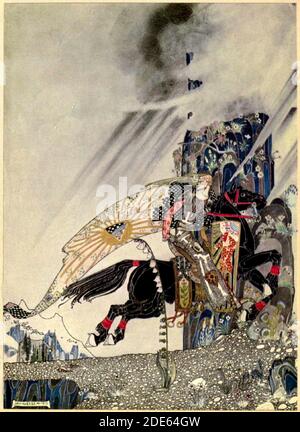 Mais toujours le cheval lui a supplié de regarder derrière lui - Kay Nielsen illustration. Banque D'Images