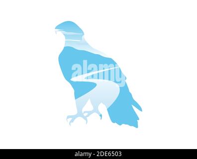 Un vecteur Illustration de l'Eagle montagne et le signe du logo de la rivière Illustration de Vecteur