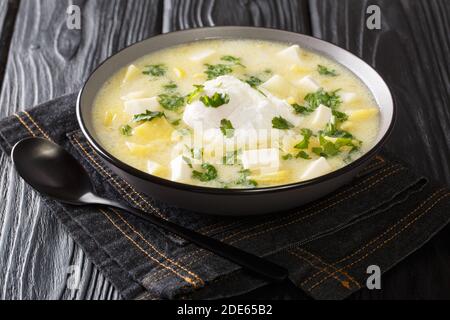 Les plats traditionnels les plus populaires dans les Andes vénézuéliennes sont le bouillon de poulet Pisca Andina avec des pommes de terre, servi avec un œuf poché sur le dessus et beaucoup de Banque D'Images