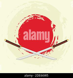 Arme samouraï traditionnelle, épée katana japonaise style poster rétro. Illustration de Vecteur